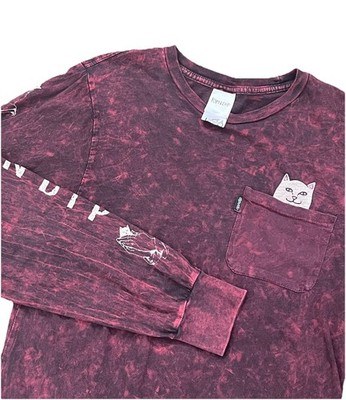 RIPNDIP Lord Nermal Shirt Men Size S Pocket Tee Burgundy Forest Wash Streetwear