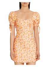 SIGNIFICANT OTHER Womens Orange Tie Cuffs Pouf Sleeve Mini Empire Waist Dress 10