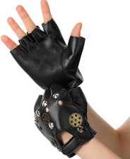 Steampunk Gloves, Fingerless Motorcycle Gloves, PU Leather Retro Steampunk Acces