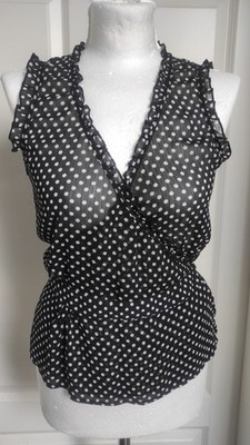 Yessica schwarz weiß gepunktet Wickel Top ärmellos Bluse UK 14 D 44 F 42 M