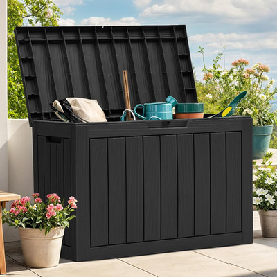 Outdoor Storage Box, 45 Gallon Waterproof Resin Deck Box, Lockable Organizer for