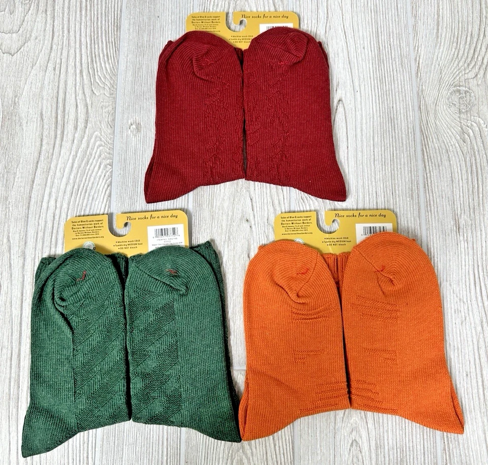 Lote de 3 calcetines humorísticos de algodón orgánico azul Q Tag talla S/M verde/naranja/rojo Foto 2 de 4