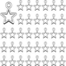 150 Pieces Mini Metal Hollow Star Pendant Charms Beads Bulk Pentagram Silver Pla