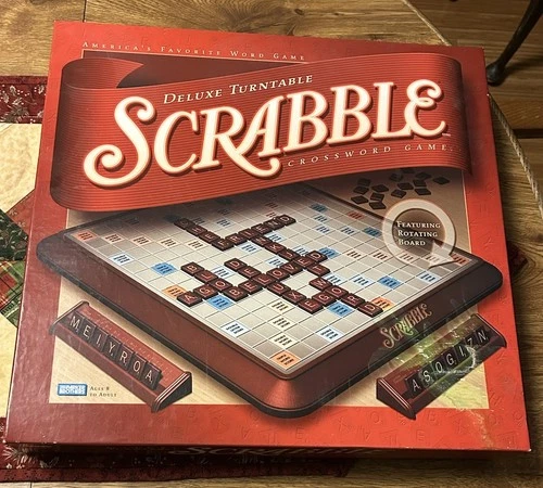 Vintage 2001 Scrabble Deluxe Turntable Edition Crossword Game Hasbro Parker Bros