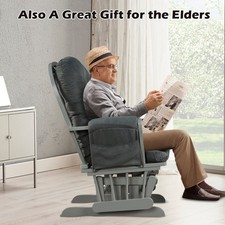 Glider Ottoman Set,Solid Wood Gliding Chair Set w/Storage Pockets for Nursery