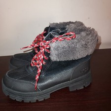 UGG Womens Boots 4M Fur Lined Side Zip Lace Up Ankle Casual Outdoor Black
