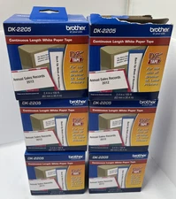 Brother DK-2205 Continuous Length White Paper Label Tape 2.4" X 100' Lot 6 Rolls
