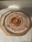 Vintage Pink Depression Glass Pedestal Cake Stand With Gold Edging