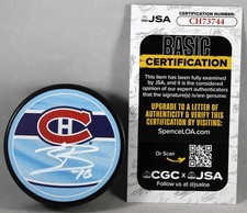 ZACHARY BOLDUC SIGNED MONTREAL CANADIENS REVERSE RETRO Puck AUTOGRAPHED +JSA COA