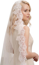 Mantilla Bridal Veil French Lace Eyelash Edge Wedding Veil with Comb for Bride