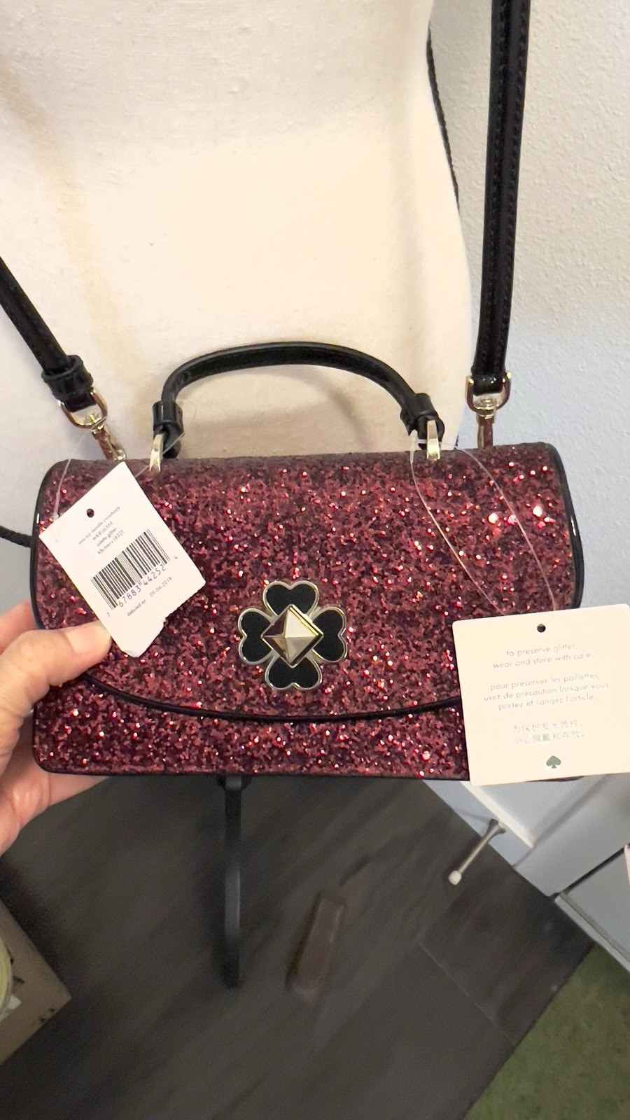 new with tag Kate spade blackcherry glitter mini top handle