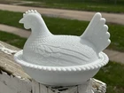 RARE Vintage Indiana Glass 7” Hen on Nest - *** SLOTTED *** MILK GLASS- MINT