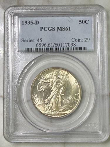 1935-D Walking Liberty Half Dollar - PCGS MS61 Blast White! - Picture 1 of 4