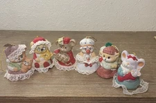 Jasco Caring Critter Chimers Bisque Porcelain Bell Ornaments Lot of 6 Vtg Bell
