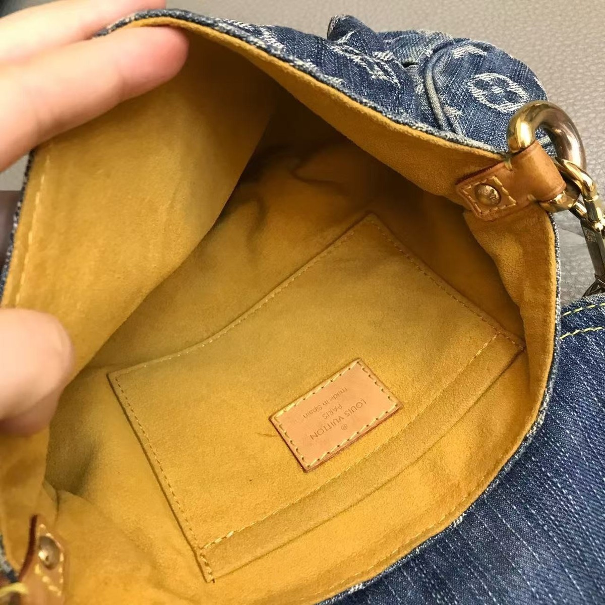 LOUIS VUITTON Mini Pleaty Monogram Denim Shoulder Bag Handbag Blue