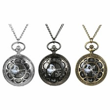 Antique Halloween Skull Skeleton Black Dial Quartz Pocket Watch Necklace Gift