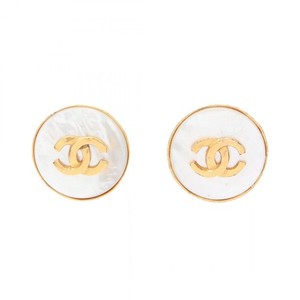 Authentic CHANEL COCO Mark Shell Clip-on Earrings Gold Plated White Used Women