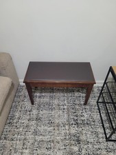 Brown Wooden Piano Bench with Leather Seat   Walnut Finish   Used, Sturdy  Comf