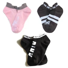 New Without Tags Victoria's Secret PINK Low Ankle Socks 3 Pairs Brown Black Pink