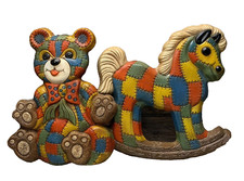 Nursery Foam Craft Patch Work Wall Decor Hanging Teddy Bear Rocking Horse VTG