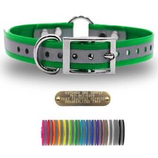 1" Reflective Premium Glow Tuff Center Ring Dog Collar with Brass Name Plate