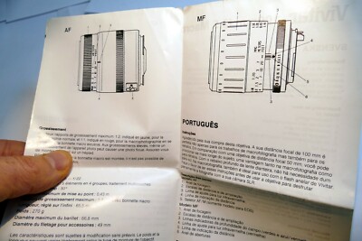 Vivitar 100mm f3.5 Macro AF 1:1  lens Instruction Owner's Sheet  Guide