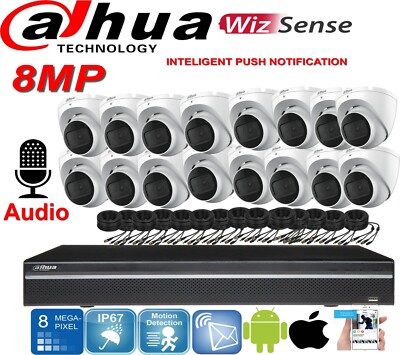 Dahua 8 MP 4K CCTV DVR Sicherheitssystem In/Outdoor Nachtsicht Audiokameras Kit