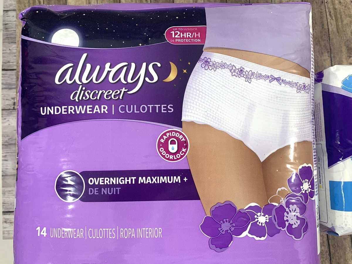 Always Discreet Underwear Women Large Overnight 14Ct+Pads 20Ct