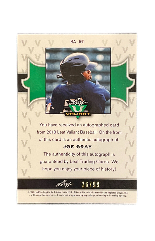 2018 Leaf Valiant - Joe Gray #BA-JG1 Green /99 (AU, RC) for sale
