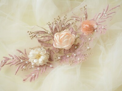 3D Silk Flowers Evening Dress Motif Beaded Embroidery Costume Lace