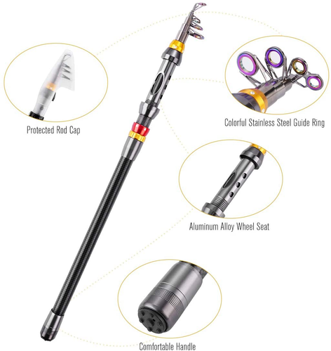 Canna Da Pesca Spinning Fibra Di Carbonio Telescopica 1,8Mt per Mare Barca Lago - Foto 2 di 7