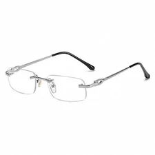 Designer Rimless Narrow Clear Lens​ Silver Wire Frame Metal Rectangular Glasses
