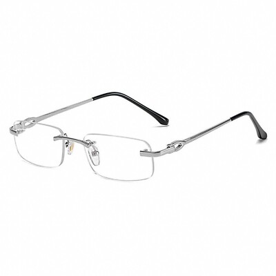 Designer Rimless Narrow Clear Lens  Silver Wire Frame Metal Rectangular Glasses