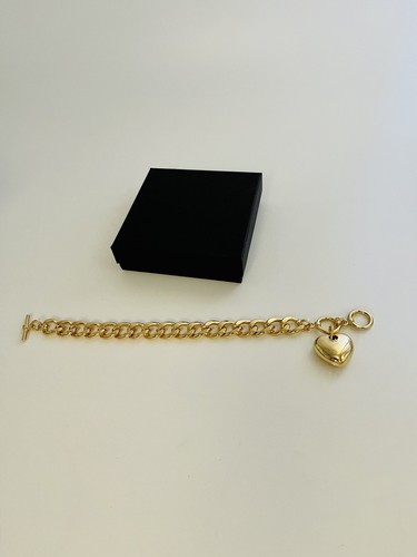 Big Gold Hearts Heart Charm Statement Bracelet Chunky Cuban Chain Links Toggle - Picture 7 of 11