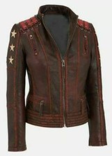 Womens Vintage Brown Distressed Biker Leather Jacket
