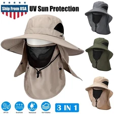 Fishing Hat UV Sun Protection Wide Brim Hat w/ Face Cover & Neck Flap Unisex USA