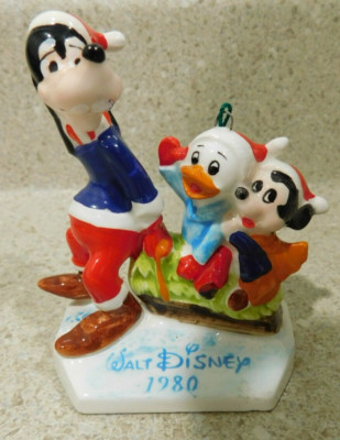 80' Schmid Disney Sleigh Ride First Ed Porcelain Ornament Goofy Mickey Don .