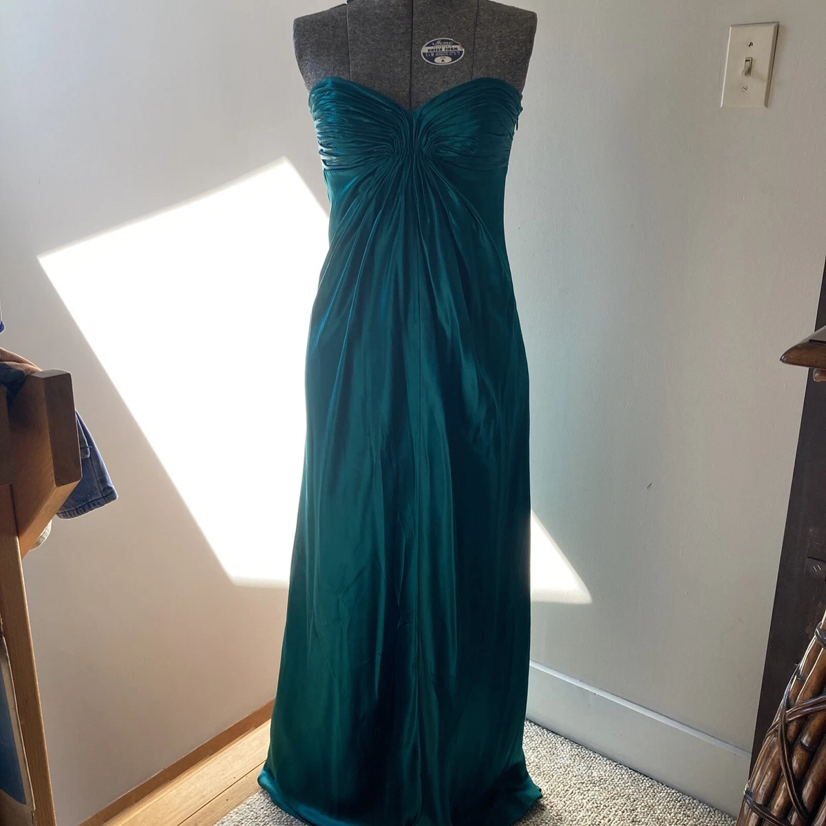 LAUNDRY by Shelli Segal Strapless Sweetheart Dress 2 Ruched Prom Silk Teal