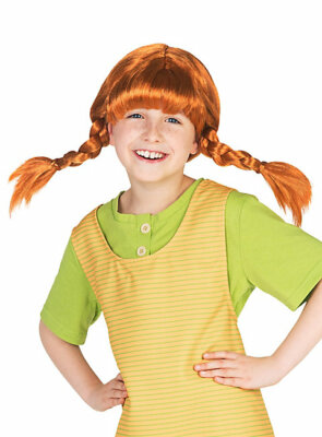 Pippi Longstocking Wig Ginger Plaits Girls Womans Fancy