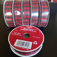 Black Red Buffalo Plaid Checkered Wired Ribbon Roll 7/8 in x 30 Feet 1 Roll