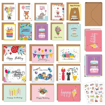 UNHO Pack of 20 Blank Greeting Cards Birthday Cards Various Design Male Female Family