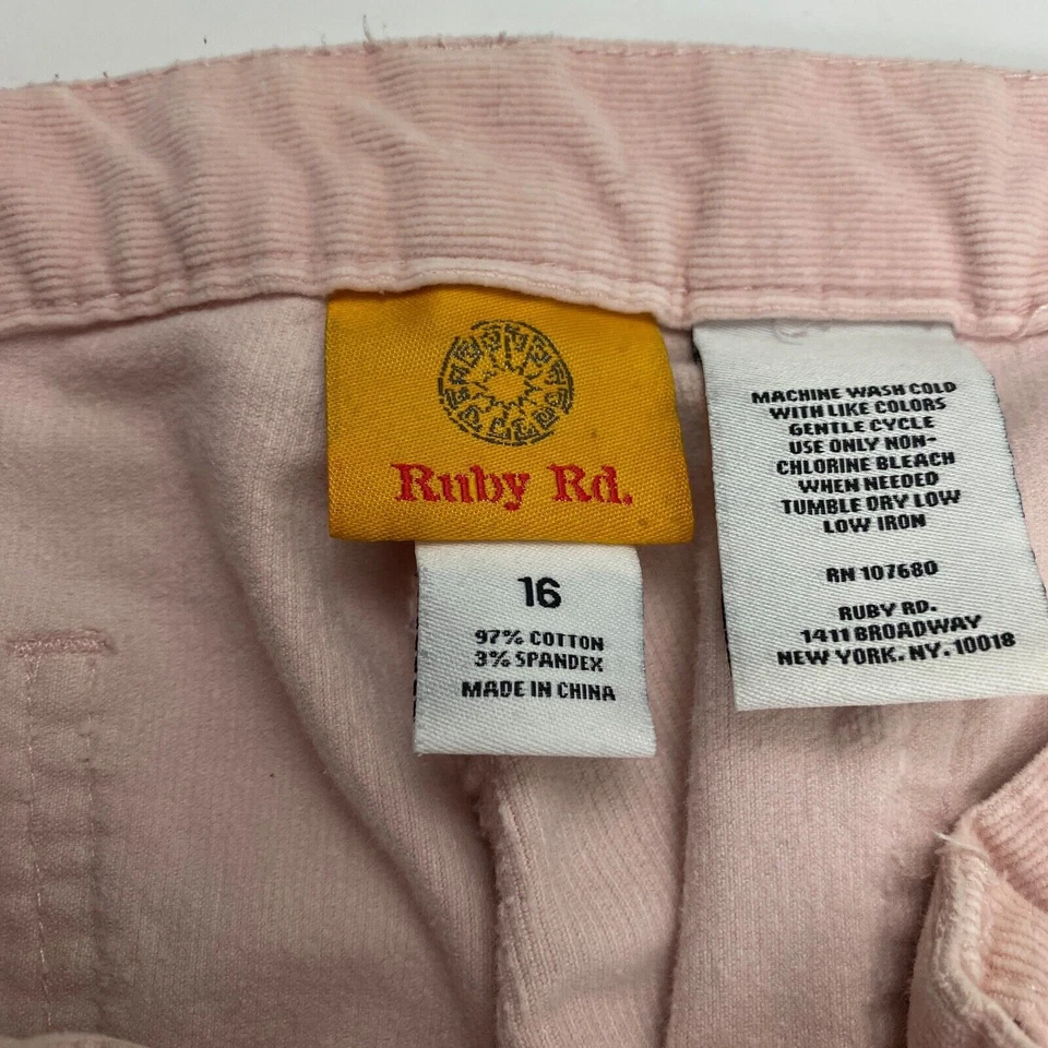 Pantalones de pana rosa Ruby Rd pierna recta lateral elásticos para mujer talla 16 Foto 3 de 3