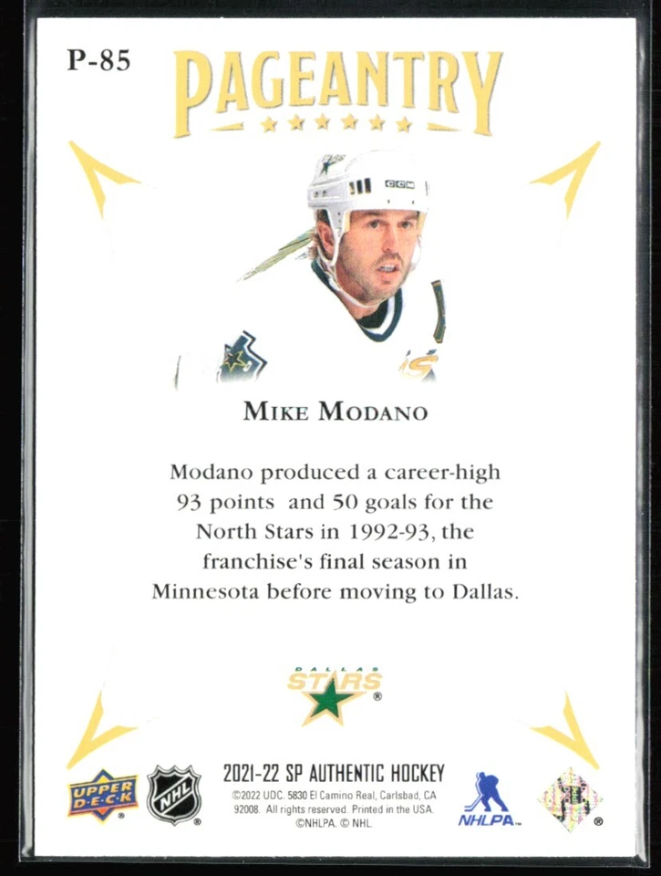 2021-22 Sp Authentic Pageantry Mike Modano #P-85 - Image 2 of 2
