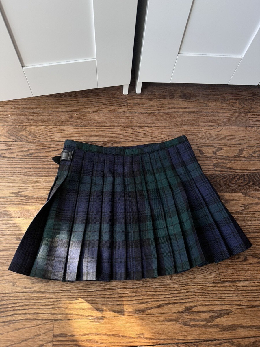 Miu Miu Pleated Wool Plaid Tartan Beaded Embroidered Patch