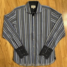 Ted Baker Endurance button up collared shirt cuff link sleeves blue stripe 16.5