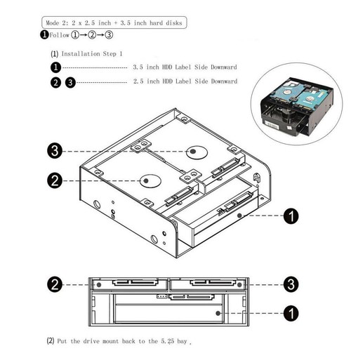 Multi-use 5.25 inch to 2.5 or 3.5" inch Front Bay Bracket Adapter Caddy - Picture 11 of 11