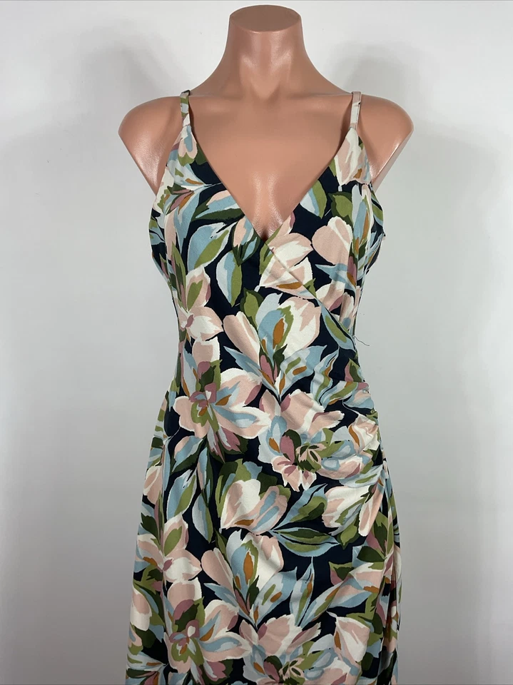 Vestido Joie Azul Floral Sin Mangas Cuello en V Acanalado Solero Acampanado Vestido de Verano talla M Foto 2 de 4