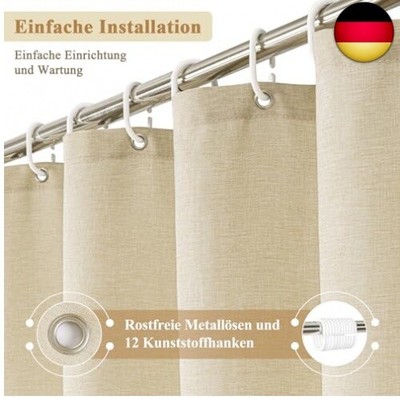 Awellife Duschvorhang-Set Aus Leinenstoff, 183x183 Cm, Mit 12 Haken – Schwere Qualität, Wasserabweisend, In Beige