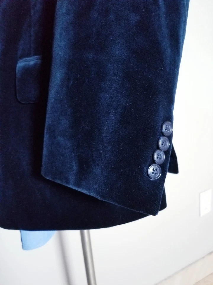Abrigo Chaqueta Blazer 40S Delgado Azul Terciopelo Algodón Evento Cena Tweed Fumar Foto 2 de 4