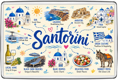 Santorini Griechenland Kühlschrankmagnet Reise Souvenir Geschenk Caldera Insel Kunst Ansicht